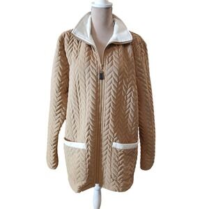 Susan Graver Style Quilted Chevron Zip Up Jacket Beige Women's Size L